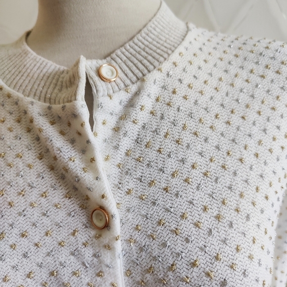 - Vintage Cardigan / Swiss Dot Metallic Knit / 60s / Size Small - Picture 2 of 6